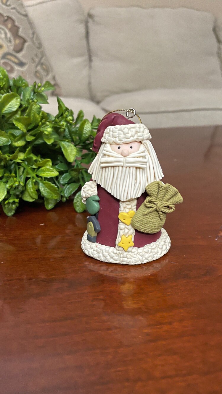 Santa Claus Ornament Burgundy White Hanging Christmas Decoration